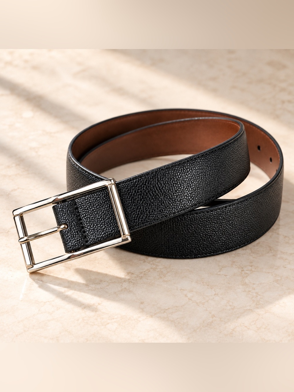 Navyboot Black Pebbled Leather Belt Made in Italy Size 95